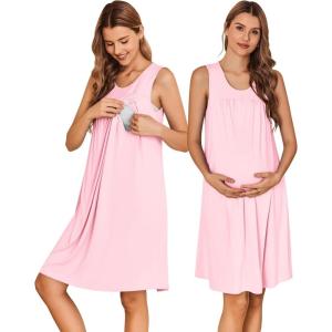 imageEkouaer Maternity Nursing Dress Nightgown Labor and Delivery Gown Sleeveless Pregnancy Breastfeeding DressesPink
