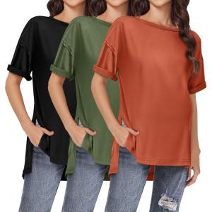 imageEkouaer Maternity Shirts 3 Packs Short Sleeve Womens Oversized Pregnancy Tops Split Side Postpartum Blouse Clothes SXXLBlackArmy GreenBrick Red