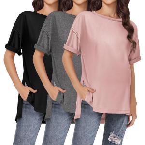 imageEkouaer Maternity Shirts 3 Packs Short Sleeve Womens Oversized Pregnancy Tops Split Side Postpartum Blouse Clothes SXXLBlackDark GrayDirty Pink