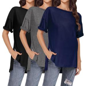 imageEkouaer Maternity Shirts 3 Packs Short Sleeve Womens Oversized Pregnancy Tops Split Side Postpartum Blouse Clothes SXXLBlackDark GrayNavy Blue
