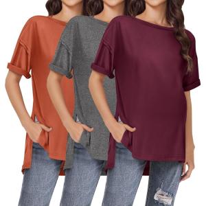 imageEkouaer Maternity Shirts 3 Packs Short Sleeve Womens Oversized Pregnancy Tops Split Side Postpartum Blouse Clothes SXXLBrick RedDark GrayDark Red
