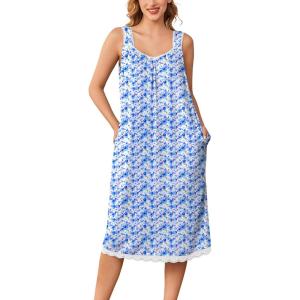 imageEkouaer Nightgowns for Women Sleeveless Night Gown Victorian Sleep Shirt with Pockets Ladies Pjs Lace Trim Sleepwear SXXLBlue Pueple Flower