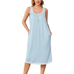 imageEkouaer Nightgowns for Women Sleeveless Night Gown Victorian Sleep Shirt with Pockets Ladies Pjs Lace Trim Sleepwear SXXLLight Blue