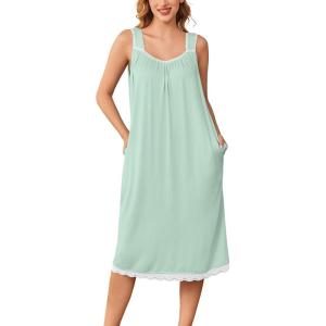 imageEkouaer Nightgowns for Women Sleeveless Night Gown Victorian Sleep Shirt with Pockets Ladies Pjs Lace Trim Sleepwear SXXLLight Green