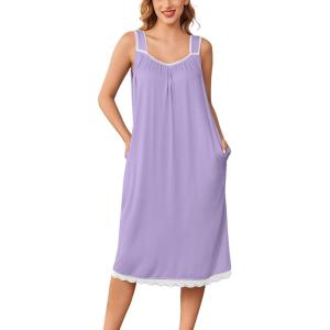 imageEkouaer Nightgowns for Women Sleeveless Night Gown Victorian Sleep Shirt with Pockets Ladies Pjs Lace Trim Sleepwear SXXLLilac