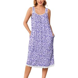 imageEkouaer Nightgowns for Women Sleeveless Night Gown Victorian Sleep Shirt with Pockets Ladies Pjs Lace Trim Sleepwear SXXLPurple Dots