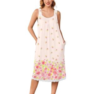 imageEkouaer Nightgowns for Women Sleeveless Night Gown Victorian Sleep Shirt with Pockets Ladies Pjs Lace Trim Sleepwear SXXLWatercolor Flowerspink