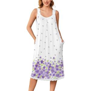 imageEkouaer Nightgowns for Women Sleeveless Night Gown Victorian Sleep Shirt with Pockets Ladies Pjs Lace Trim Sleepwear SXXLWatercolor Flowerspurple