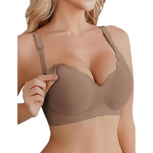 imageEkouaer Nursing Bra Wavy Breastfeeding Bras for Women Seamless Maternity Support Wireless Pregnancy Sleep BraletteBrown