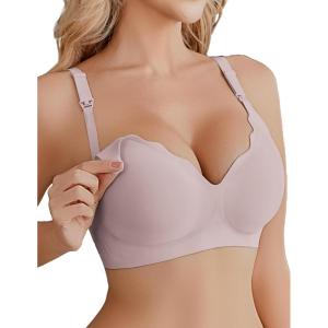 imageEkouaer Nursing Bra Wavy Breastfeeding Bras for Women Seamless Maternity Support Wireless Pregnancy Sleep BralettePink