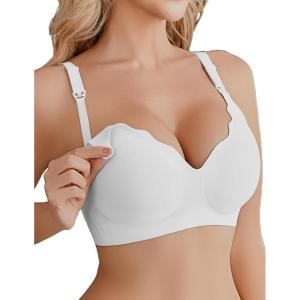 imageEkouaer Nursing Bra Wavy Breastfeeding Bras for Women Seamless Maternity Support Wireless Pregnancy Sleep BraletteWhite