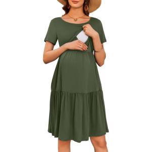 imageEkouaer Nursing Dress Summer Short Sleeve Breastfeeding Casual Knee Length Maternity Dresses SXXLArmy Green