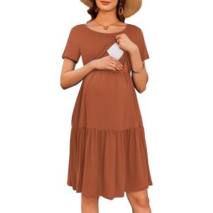 imageEkouaer Nursing Dress Summer Short Sleeve Breastfeeding Casual Knee Length Maternity Dresses SXXLCaramel