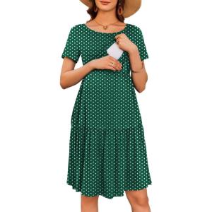 imageEkouaer Nursing Dress Summer Short Sleeve Breastfeeding Casual Knee Length Maternity Dresses SXXLGreen White Dot