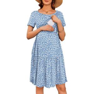 imageEkouaer Nursing Dress Summer Short Sleeve Breastfeeding Casual Knee Length Maternity Dresses SXXLLight Blue Floral