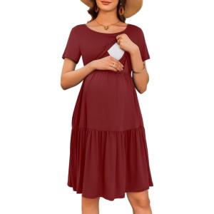 imageEkouaer Nursing Dress Summer Short Sleeve Breastfeeding Casual Knee Length Maternity Dresses SXXLWine Red