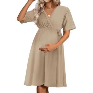 imageEkouaer Nursing Nightgown 3 in 1 LaborDeliveryHospital Gown Maternity Dress Ribbed Knit Breastfeeding Sleepwear SXXLCream