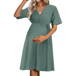 imageEkouaer Nursing Nightgown 3 in 1 LaborDeliveryHospital Gown Maternity Dress Ribbed Knit Breastfeeding Sleepwear SXXLDark Green