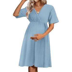 imageEkouaer Nursing Nightgown 3 in 1 LaborDeliveryHospital Gown Maternity Dress Ribbed Knit Breastfeeding Sleepwear SXXLLake Blue