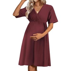 imageEkouaer Nursing Nightgown 3 in 1 LaborDeliveryHospital Gown Maternity Dress Ribbed Knit Breastfeeding Sleepwear SXXLMaroon