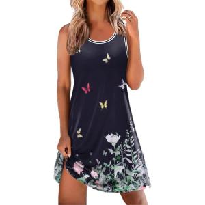 imageEkouaer Tank Nightgowns for Women Sleeveless Sleep Dress Crew Neck Sleep Shirt Comfy Pajama DressBlack Butterfly Gradient