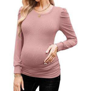 imageEkouaer Womens Maternity Shirts Long Sleeve Pregnancy Tops Basic Ribbed Knit Pregnant BlousesMisty Rose