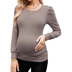 imageEkouaer Womens Maternity Shirts Long Sleeve Pregnancy Tops Basic Ribbed Knit Pregnant BlousesTea Grey