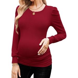 imageEkouaer Womens Maternity Shirts Long Sleeve Pregnancy Tops Basic Ribbed Knit Pregnant BlousesWine Red