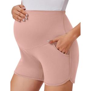 imageEkouaer Womens Maternity Shorts Over The Belly Pregnancy Lounge Summer Workout Running Pajama Sleep Short with Pockets SXXLPink