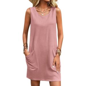 imageEkouaer Womens Nightgown Sleeveless Nightgowns for Women with Pocekts Tank Dress Crew Neck Sleepwear SXXLDark Pink