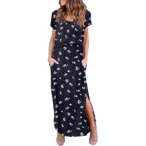 imageEkouaer Womens Nursing Dress Summer V Neck Short Sleeve Maternity Split Long Dresses for Breastfeeding with Pockets SXXLBlackfloralwhite