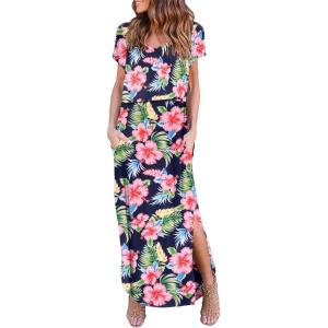 imageEkouaer Womens Nursing Dress Summer V Neck Short Sleeve Maternity Split Long Dresses for Breastfeeding with Pockets SXXLGreenfloral