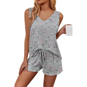 imageEkouaer Womens Pajamas Set Soft Comfy Sleeveless Sleepwear Tank and Shorts Pj Set Summer 2 Piece LoungewearSXXLCoffee Cup