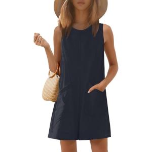 imageEkouaer Womens Romper Summer Sleeveless Jumpsuit Casual Short Overalls with Pocket 2025Navy