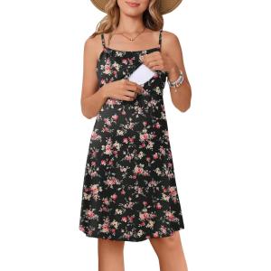 imageEkouaer Womens Sleeveless Nursing Dress Summer Breastfeeding Dresses Adjustable Strap Maternity ClothesBlack Flower