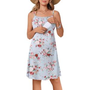 imageEkouaer Womens Sleeveless Nursing Dress Summer Breastfeeding Dresses Adjustable Strap Maternity ClothesLight White Foral