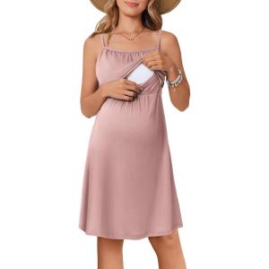 imageEkouaer Womens Sleeveless Nursing Dress Summer Breastfeeding Dresses Adjustable Strap Maternity ClothesPink