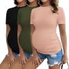 imageEkouaer Womens Maternity Shirts Short Sleeve 3 Packs Crew Neck Pregnancy Tee Tops Tunic Blouse Soft Mama Clothes SXXL3pcs Black  Army Green  Dirty Pink