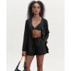 imageEkouaer Summer Outfits for Women 2 Piece Sets Lounge Sets V Neck Button Down Shirt and Shorts Loungewear with PocketsBlack
