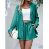imageEkouaer Summer Outfits for Women 2 Piece Sets Lounge Sets V Neck Button Down Shirt and Shorts Loungewear with PocketsHarbor Blue