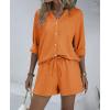 imageEkouaer Summer Outfits for Women 2 Piece Sets Lounge Sets V Neck Button Down Shirt and Shorts Loungewear with PocketsOrange
