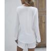 imageEkouaer Summer Outfits for Women 2 Piece Sets Lounge Sets V Neck Button Down Shirt and Shorts Loungewear with PocketsWhite