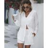 imageEkouaer Summer Outfits for Women 2 Piece Sets Lounge Sets V Neck Button Down Shirt and Shorts Loungewear with PocketsWhite