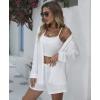 imageEkouaer Summer Outfits for Women 2 Piece Sets Lounge Sets V Neck Button Down Shirt and Shorts Loungewear with PocketsWhite