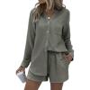 imageEkouaer Summer Outfits for Women 2 Piece Sets Lounge Sets V Neck Button Down Shirt and Shorts Loungewear with PocketsDark Army Green
