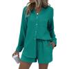 imageEkouaer Summer Outfits for Women 2 Piece Sets Lounge Sets V Neck Button Down Shirt and Shorts Loungewear with PocketsHarbor Blue
