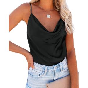 imageEkouaer Satin Cowl Neck Tank Top Women Camisole Silky Loose Sleeveless Basic Blouse Ladies Satin Tank ShirtBlack