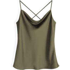 imageEkouaer Satin Cowl Neck Tank Top Women Camisole Silky Loose Sleeveless Basic Blouse Ladies Satin Tank ShirtDark Green