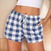 imageEkouaer Women Pajama Shorts Comfy Lounge Bottom with Pockets Stretch Strip Sleepwear Drawstring Pj Bottoms Sleep ShortsBlue White Plaid