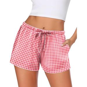 imageEkouaer Women Pajama Shorts Comfy Lounge Bottom with Pockets Stretch Strip Sleepwear Drawstring Pj Bottoms Sleep Shorts1red White Plaid